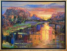 Mykola Bodnár, Malý Dunaj pri západe Slnka, olejomaľba 60x80 cm, zarámované 65x85 cm, 980 €