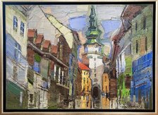 Mykola Bodnár, Michalská veža, olejomaľba 50x70 cm, zarámované 55x75 cm, 840 €