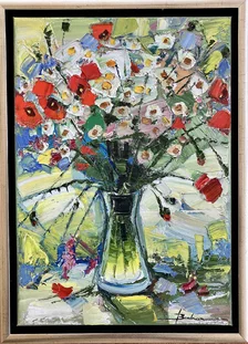 Mykola Bodnar, Zátišie 1, Kytica jarných kvetov, olejomaľba 50x35cm