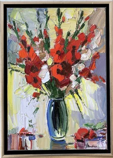 Mykola Bodnar, Zátišie 2, Kytica gladiolov, olejomaľba 50x35cm