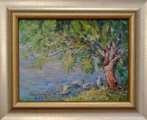 Olejomaľba, Ester Ksenzsigh, Milanove husi, 30x45 cm, rám 7,5 cm, 270 €