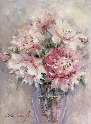 Olejomaľba, Ester Ksenzsigh, Pivonie ružové, 40x30 cm