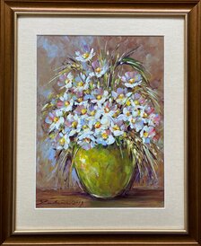 Olejomaľba, Zuzana Lukáčová, Sedmikrásky II, 210 €, 40x30 cm, zarámované 56x45 cm