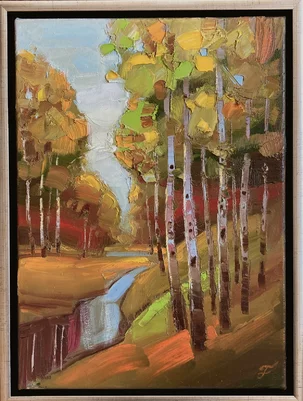 Oľga Fedorčáková, olejomaľba, Les, Brezy I, 55x40cm, zarámované 60x45cm
