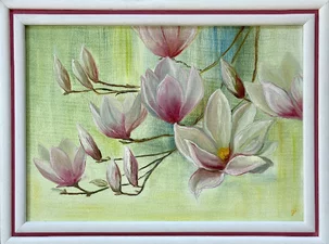 Oľga Fedorčáková, olejomaľba, Magnólia, 50x70 cm, zarámované 61x81 cm