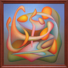 Orest Dubay ml., olejomaľba Náhodné stretnutia IV., 50x50 cm, rám 3 cm, 570 €