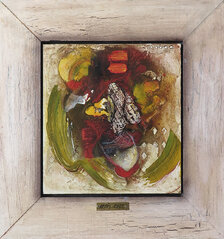 Pavel Sasín, obraz č. 22.15. Olejomaľba na dreve 26x24 cm v ráme 42x40 cm, 340 €
