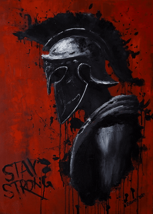 Pavol Zlatovský, STAY STRONG - “SPARTA“, olejomaľba 70x50 cm, 290 €