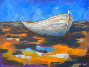 Peter Hargaš, Osamelý čln, akryl na plátne, 60x80 cm, nezarámované, 420 €