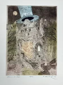 Peter Kľúčik, Alica v ríši divov 1980, grafický list 45 x 32 cm
