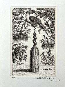 Peter Kľúčik, JANDL 2010, Fľaša, grafický list 15x10 cm