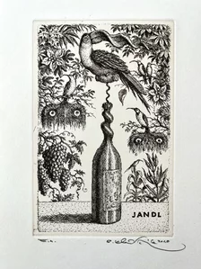 Peter Kľúčik, JANDL 2010, Fľaša, grafický list 15x10 cm