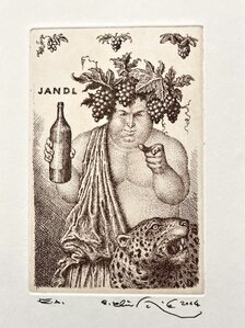 Peter Kľúčik, JANDL Bakchus, grafický list 15x10 cm