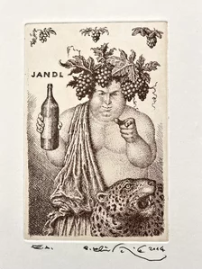 Peter Kľúčik, JANDL Bakchus, grafický list 15x10 cm