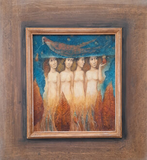 Peter Marček, Letné pytačky, olejomaľba, 26x30 cm, zarámované 53x49 cm, predané