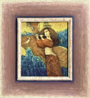 Peter Marček, Melancholický koncert, olejomaľba na dreve 30x26 cm