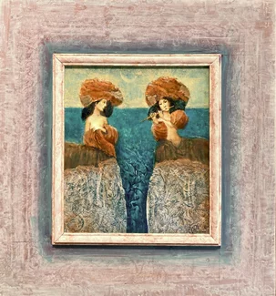 Peter Marček, Modrá lagúna, olejomaľba na dreve 30x26 cm