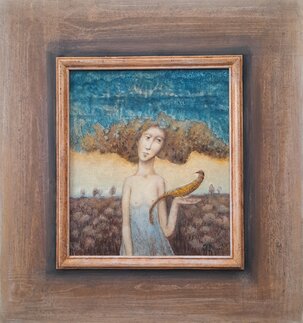 Peter Marček, Posolstvo III, olejomaľba na dreve 26x30 cm