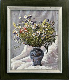 Peter Ziman, Lúčne kvety I., olejomaľba 41x33 cm, zarámované 56x47 cm, 350 €