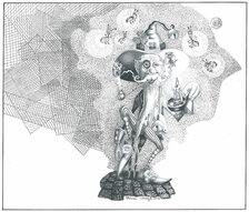 Roman Pocisk, Škriatok a svetlušky, kresba ceruzkou - fixovaná, 20x23cm, predané