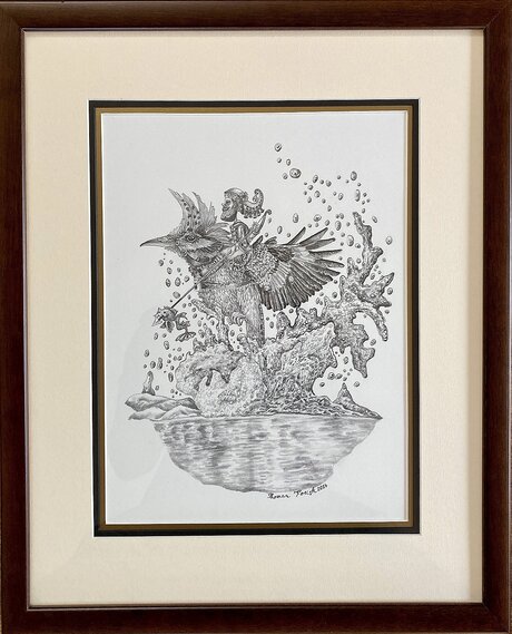 Roman Pocisk, Tobiho úšpešný deň, Kresba ceruzkou 29x24 cm, zarámované 48x41 cm, 430 €