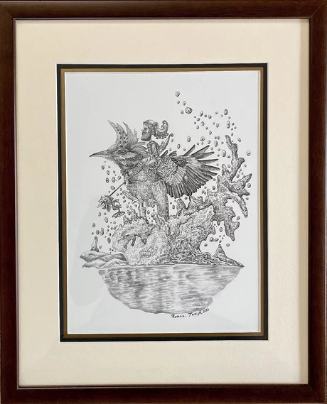 Roman Pocisk, Tobiho úšpešný deň, Kresba ceruzkou 29x24 cm, zarámované 48x41 cm, 430 €