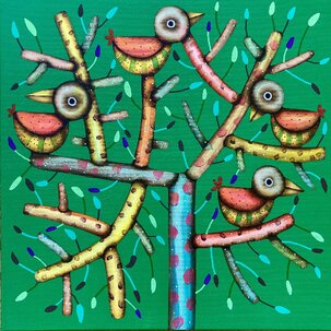 Rudolf Brančovský, Na strome, akryl na plátne, 60x60 cm