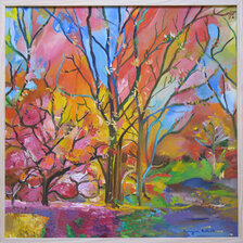 Ruth Dubayová, Lesný svet XII., olejomaľba 60x60 cm, zarámované 62x62 cm, 640 €