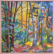 Ruth Dubayová, Lesný svet XXIII., olejomaľba 60x60 cm, zarámované 62x62 cm, 640 €