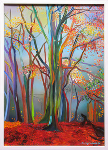 Ruth Dubayová, V lese, olejomaľba 70x50 cm, zarámované 73x53 cm, 640 €