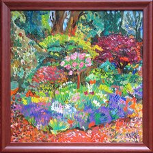 Ruth Dubayová, Záhrada XXVIII., olejomaľba 40x40 cm, zarámované 45x45 cm