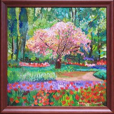 Ruth Dubayová, Záhrada XXX., olejomaľba 40x40 cm, zarámované 45x45 cm