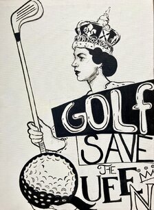 Saša Hudecová, GOLF SAVE THE QUEEN, maľba na plátne 70x50 cm, 395 €