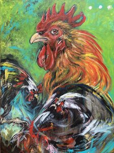 Saša Hudecová, Kohút, maľba na plátne 100x70 cm, 1 050 €, na vyžiadanie