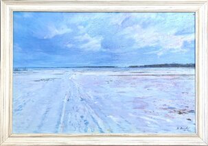 Sergei Berestov, Rúžový západ slnka, olejomaľba na plátne 50x75 cm, zarámované 58x83 cm, 435 €