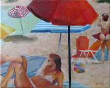 Štefan Hangácsi: Oranžový slnečník, olejomaľba na plátne 25x30 cm