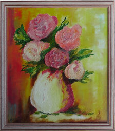 Štefan Hangácsi: Ruže I., olejomaľba 36x32 cm, zarámované 41x37 cm