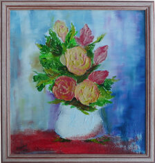 Štefan Hangácsi: Ruže II., olejomaľba 36x32 cm, zarámované 41x37 cm