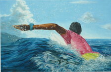 Štefan Hangácsi: Surfista, olejomaľba 50x70 cm