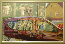 Štefan Hangácsi: Tancujúce svetlá I., olejomaľba 50x80 cm, zarámované 57x86 cm