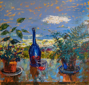 Viktor Derda, Teplý večer, olejomaľba na plátne 100x100 cm