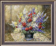 Vladimír Plachý, Farebná kytica, 660 €, Olejomaľba na dreve 40x50 cm, zarámované 48x58 cm