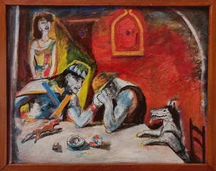 Vlado Balko, olejomaľba Za stolom, 47x60 cm, zarámované 52x65 cm