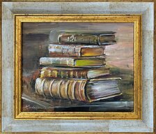 Zuzana Lukáčová, Knihy, maľba akrylom na sololite 22x28 cm, zarámované 26x32 cm