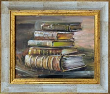 Zuzana Lukáčová, Knihy, maľba akrylom na sololite 22x28 cm, zarámované 26x32 cm