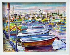 Zuzana Lukáčová, Loďky, Akryl na sololite 22x28 cm, zarámované 26x32 cm, 232 €