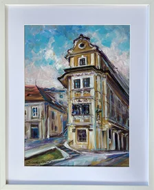 Zuzana Lukáčová, “U Dobrého pastiera“, Akryl na sololite 39x29 cm, zarámované 52x42 cm