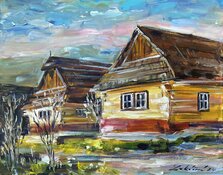 Zuzana Lukáčová, Vlkolínec, akryl na plátne 40x50cm, nezarámované, 362 €
