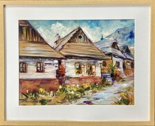 Zuzana Lukáčová, Vlkolínec v lete, akryl na sololite 28,5x38,5 cm, zarámované 42x52 cm, 224 €
