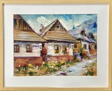 Zuzana Lukáčová, Vlkolínec v lete, akryl na sololite 28,5x38,5 cm, zarámované 42x52 cm